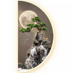 Cuadros Decorativos LED Semicirculares de Pino al por Mayor, Arte Mural de Paisajes Chinos para Sala de Estar, Cuadros Colgantes - Product Image 2
