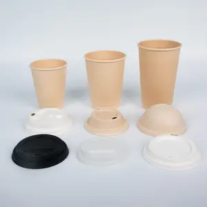 8 12 16 20 22 oz Kaffeebecher Papier-Kaffeebecher mit Deckel biologisch abbaubare Einweg-Kaffeebecher mit Deckel und Strohhalm