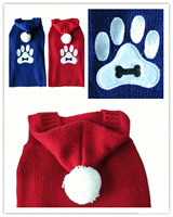 Sweat à capuche pour chien de haute qualité avec motif de patte, pull tricoté pour animaux de compagnie, pompon, chaud pour l'hiver, vêtements mignons pour chiots et chats