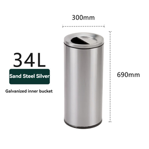 Poubelle commerciale de luxe en acier inoxydable, verticale, ronde, <span class=keywords><strong>à</strong></span> <span class=keywords><strong>couvercle</strong></span> semi-ouvrant, personnalisable pour centre commercial et hall d'hôtel - Product Image 1