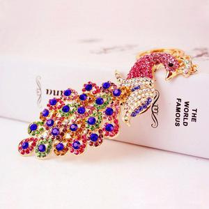 Full Crystal Rhinestone Peacock Keychain Charm Crystal Vintage Cute Pendant Keyring Ornaments Key Chain Ring Holder Small Gift