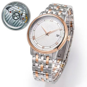 Reloj de pulsera de lujo personalizado en oro rosa de dos tonos con esfera de seda blanca, acero 316L, fecha, números romanos, movimiento automático mecánico para hombre de negocios. - Product Image 2
