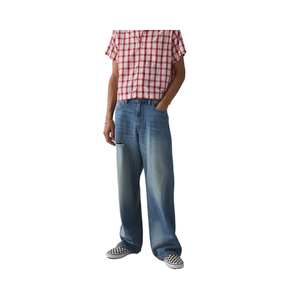 بنطلون جينز رجالي من القطن المغسول الداكن، قابل للتنفس، بقصة واسعة من الأسفل، بأزرار، لون رمادي، خصر منخفض مائل، مناسب للصيف والشتاء والخريف - Product Image 4