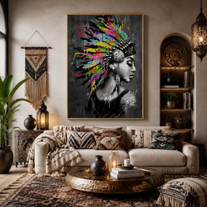 Tableau d'<span class=keywords><strong>art</strong></span> africain contemporain en acrylique, décorations murales sur toile, œuvres d'<span class=keywords><strong>art</strong></span> abstraites, femme indienne, <span class=keywords><strong>art</strong></span> mural moderne, peintures à l'huile - Product Image 1