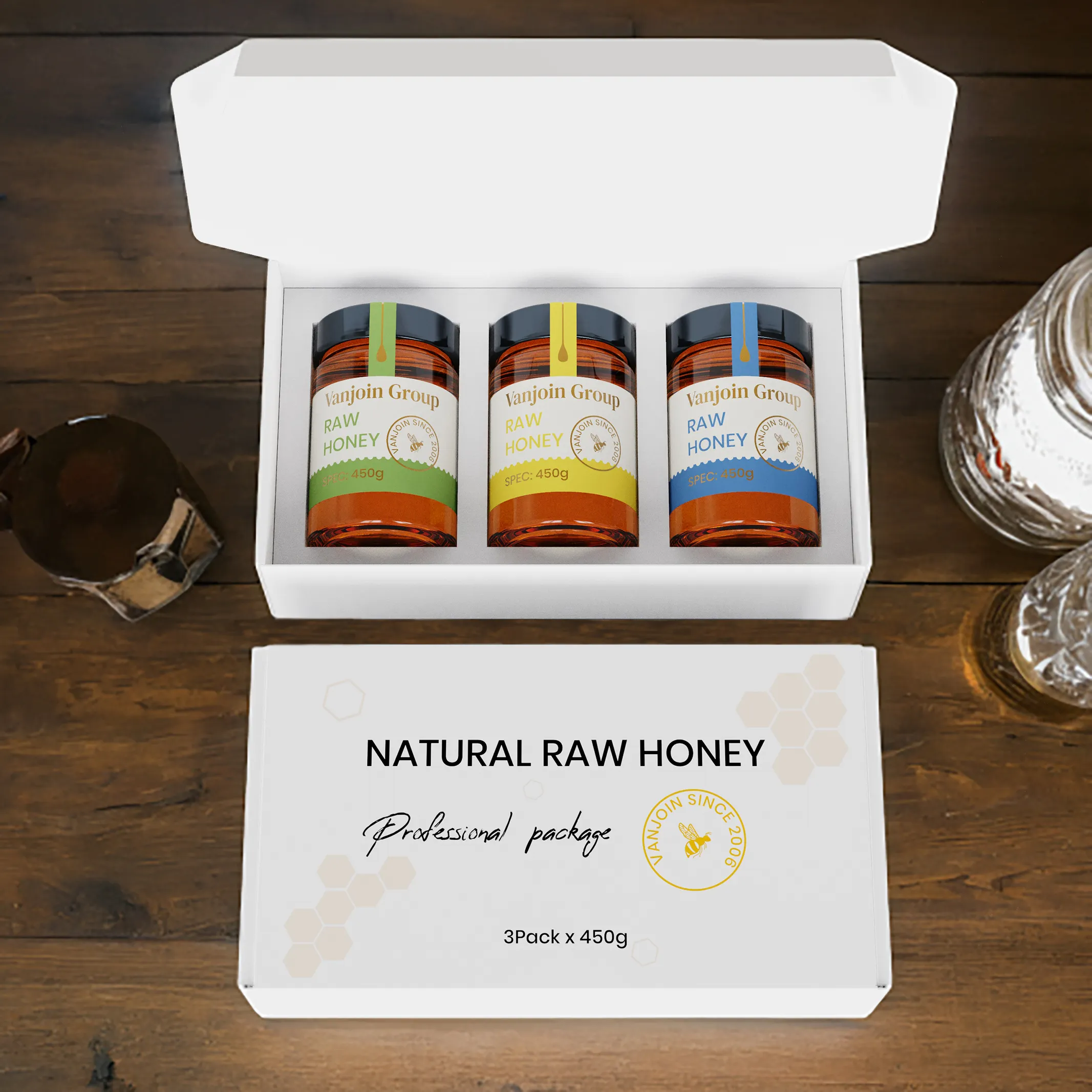 3 PCS/set pot distributeur d'abeilles de mariage de haute qualité avec emballage de boîtes cadeaux personnalisées