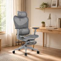 Chaise de bureau ergonomique en maille grise avec accoudoirs réglables 4D, repose-pieds rabattable, maille hautement élastique de Taïwan, certifiée SGS, base 1136 kg