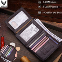 Portefeuille en cuir véritable pour homme VINCESS, porte-cartes de crédit, grande capacité, argent liquide et portefeuille multifonctionnel, logo personnalisé
