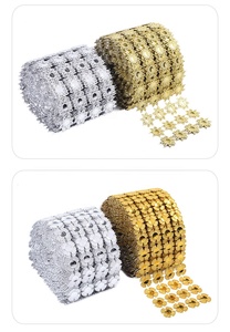 Roll Pita Jala Berlian 10 Yard 6 Baris Hiasan Berlian Imitasi Bentuk Bunga Bulat Berkilau - Product Image 6