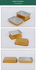 Barquette rectangulaire en aluminium jetable de 1380 ml, couleur or, thermoscellable, utilisable au micro-ondes, pour l'emballage alimentaire - Product Image 6