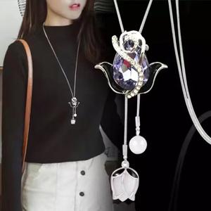 สร้อยคอโอปอลไข่มุกทิวลิปคริสตัลเป็นประกายสายโซ่งูแฟชั่นเกาหลีสำหรับตกแต่งยาวปรับได้ - Product Image 3