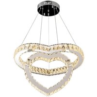 Lustre en cristal en forme de coeur-Design à double anneau LED 3 couleurs Température Dimmable Éclairage romantique pour chambre Salon