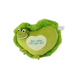奢华柔软毛绒蓬松心形搞笑绿色青蛙毛绒枕头女童儿童礼品