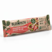 Sachet d'emballage personnalisé en papier kraft à fermeture arrière pour barres protéinées végétaliennes (fraise, pistache, noix de coco, flocons d'avoine)