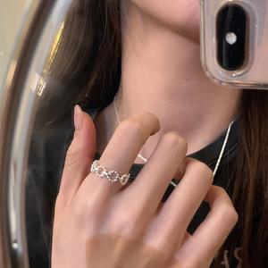 Bague en argent pur S925, version coréenne, ligne irrégulière creuse, cercle incrusté, pour femme, superposée, douce, cool, niche, pour l'index - Product Image 3