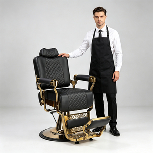 Fauteuil de Barbier Moderne Doré Hydraulique Inclinable Réglable en Hauteur Rotation à 360 Degrés Luxe Salon Coiffure Professionnel - Product Image 6