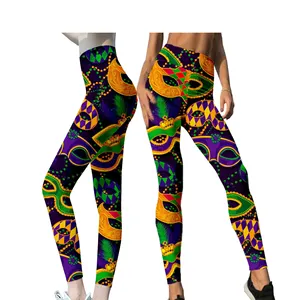 Mardi Gras Leggings for Women,Women's Mardi Gras Leggings Stretchy Fancy  Mask Printed Stretchy Graphic Legging Tights