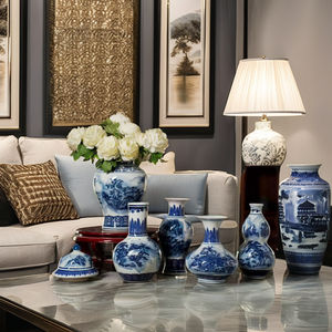 नीले और सफेद मिट्टी के बरतन घर के सजावट के लिए सुंदर लंबी बोतलें, पारंपरिक डिजाइन - Product Image 2