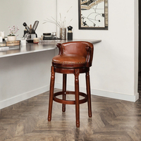 Chaise de bar haute design moderne en bois massif avec clous de saule Pivotant en cuir de vachette avec couche de tête Mobilier de restaurant élégant