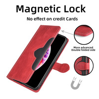 Étui portefeuille en cuir avec design pliable, fermoir magnétique, porte-cartes, motif animalier, rouge