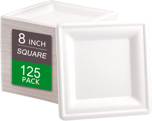 Assiettes carrées biodégradables personnalisées de 8 pouces 100% Assiettes de bagasse compostables pour les fêtes intérieures en plein air - Product Image 1