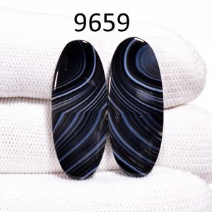Par de Gemas Ovaladas de Ágata Negra Natural con Banda, 20.5+ Quilates, Pulimentadas para Joyería - Product Image 3