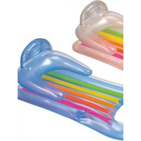 Plateforme flottante gonflable à rayures arc-en-ciel avec porte-gobelets, chaise longue aquatique en PVC, lit flottant pour fête au bord de la piscine