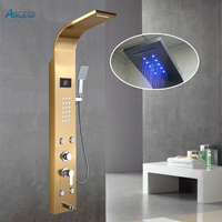 Ensemble de robinet de douche mural en acier inoxydable avec LED, mitigeur de douche à cascade LED, panneaux de douche de luxe, système de colonne de douche
