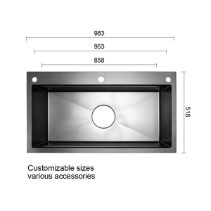 Lavello da <span class=keywords><strong>Cucina</strong></span> Coreano Standard in Acciaio Inox 304, Montaggio Superiore, Vasca Singola, Nero Opaco, con Dimensioni Personalizzabili e Vari Accessori - Product Image 4