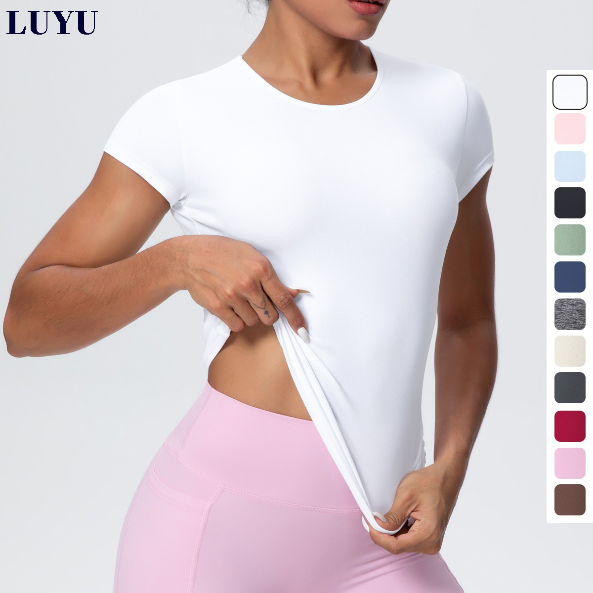 CUSTOM LOGO Nylon/Spandex Nude Breathable Short Sleeve Sports Shirts for Women Training Fitness Yoga T-shirts