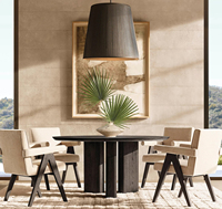 Table à manger ronde en bambou de style américain moderne pour 4 personnes, pour la maison, l'hôtel, l'appartement