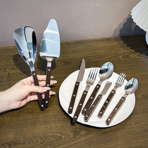 Stainless Steel Walnut Wood Handle <b>Knife</b> Fork Spoon Set 6 Pieces Western Cutlery Hotel Steakware - Product Image 2