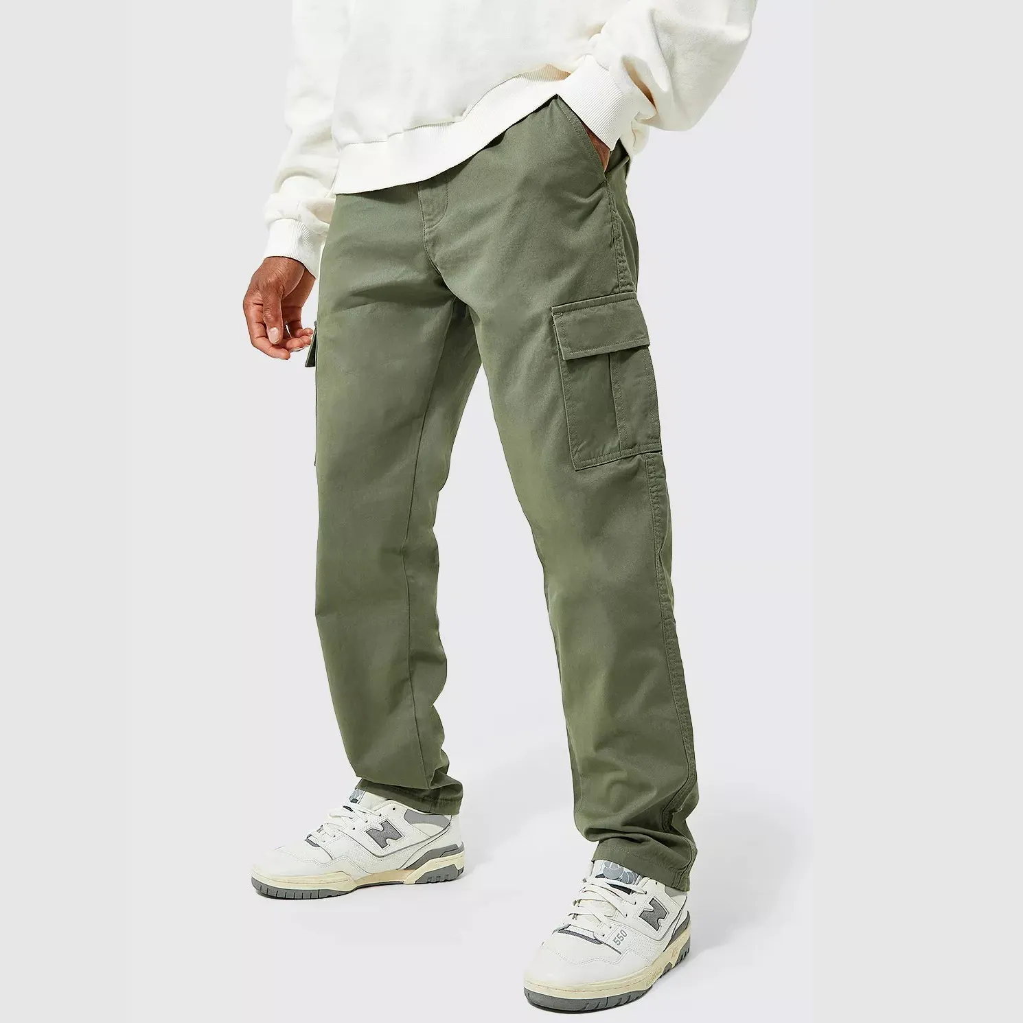 Fashionable Casual Men's Cargo Work Pants Custom Straight Leg Twill Oversized Polyester Material Wrinkled Pleated Pockets Style