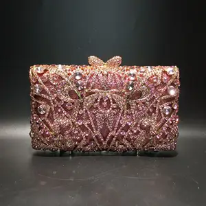 Womens Evening Sequence Clutch Bags Pink Charm Frame Party Rhinestone Evening Dazzling Shoulder Bag