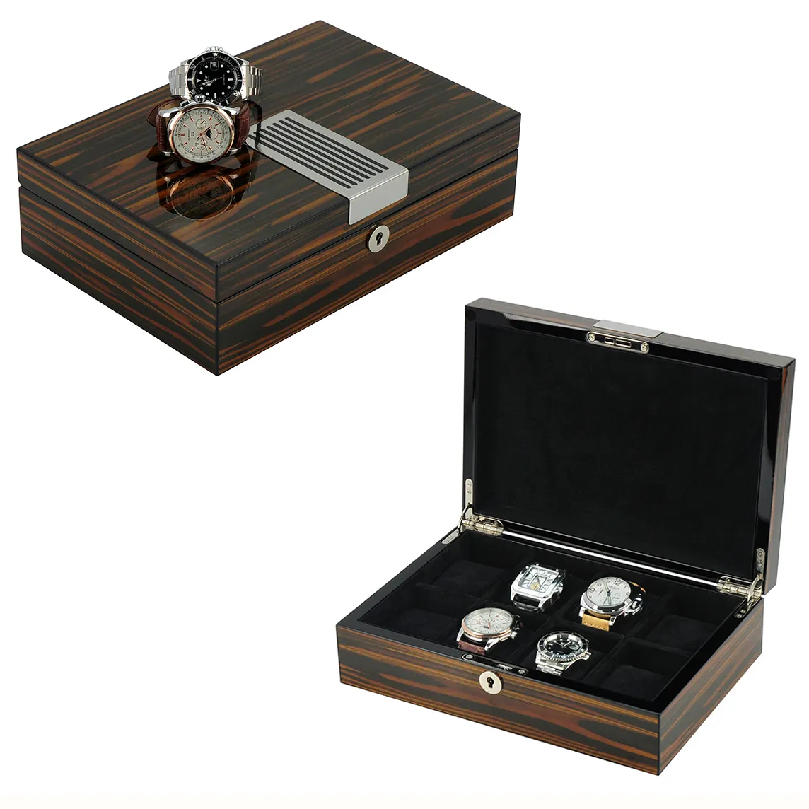 Sonny, caja de reloj de ébano brillante laca alta calidad organizador reloj para el gran reloj de pulsera