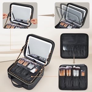 Travel <b>Makeup</b> Bag with LED Mirror Cosmetic Train <b>Case</b> Portable <b>Makeup</b> Artist Organizer Bag with Adjustable Dividers Brush Holder - Product Image 4