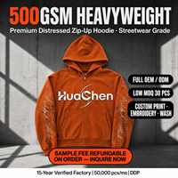 Boxy Fit Übergroßer Zip-Hoodie für Herren Distressed Applikation Rohe Kanten 500gsm Schwergewicht Streetwear Individuell Bestickt mit Strass