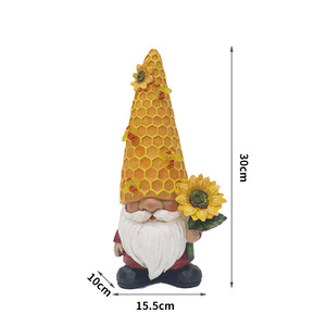 Adorno de Gnomo Amarillo con Lámpara Solar en Forma de Abeja, Decoración de Jardín con Forma de Girasol, Acabado Pintado Irregular - Product Image 4