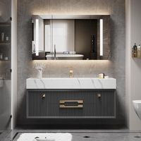 Meuble de salle de bain de style moderne, très vendu, avec miroir LED et portes doubles, en panneau haute densité