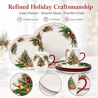 Service de table de Noël en céramique élégante personnalisée, vert et rouge, 4 pièces, comprenant assiette, tasse, bol
