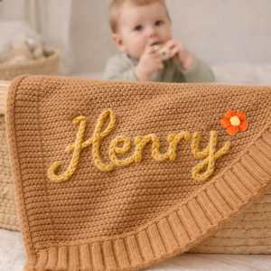 <b>Personalized</b> Cotton Modern Knit Baby <b>Blanket</b>, Custom Embroidered Name Soft Breathable Four Seasons Use, Welcome Keepsake - Product Image 6