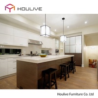 Meubles de cuisine modulaires écologiques en MDF mélaminé laqué acrylique, design moderne, charnières, robinets, glissières de tiroir et accessoires