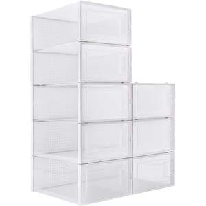 Paquete de 8 Cajas de Zapatos Plegables Blancas Db, Contenedores Apilables Transparentes con Tapa, Capacidad de 35L, para Organización de Zapatos - Product Image 1