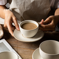 Tasse à café en céramique FENN, tasses à espresso en porcelaine vintage, tasses et soucoupes à café personnalisées, tasse à cappuccino beige avec soucoupes