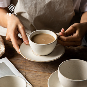 FENN Ceramic Coffee Mug Clay <strong>Espresso</strong> Porcelain Vintage Coffee <strong>Cups</strong> and Saucers Custom Beige Cappuccino Coffee <strong>Cup</strong> with Saucers - Product Image 4