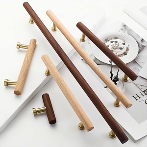 Poignées de style bois de noyer/hêtre et base en laiton – Poignées en bois de luxe pour armoire, tiroir, <span class=keywords><strong>commode</strong></span>, <span class=keywords><strong>penderie</strong></span> et quincaillerie de meuble à chaussures - Product Image 4