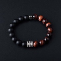 Bracelet en œil de tigre, obsidienne mate et pierre de lave pour homme, avec entretoise en acier inoxydable, protection énergétique, extensible, cadeau, vente en gros