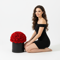 Boîte de roses éternelles de luxe personnalisées avec logo imprimé en sérigraphie, roses préservées au toucher réel, roses éternelles pour la Saint-Valentin