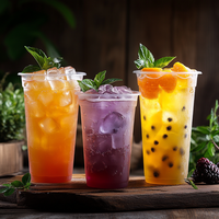 Gobelets en plastique PET transparents jetables imprimés avec logo personnalisé à paroi unique 10oz-32oz Gamme pour boisson au jus de thé Boba