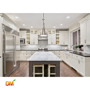 2022 French cream white custom designs kitchen cabinets with sitting area stainless steel fridge