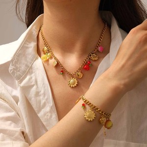Conjunto de Collar y Pulsera con Colgante de Girasol Floral de Acero Inoxidable, Chapado en Oro de 18k, Joyería Impermeable para Mujer - Product Image 2
